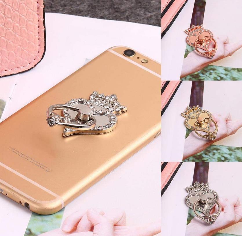 Love Heart Shape Rhinestone 3600 Rotation Cell Phone Ring