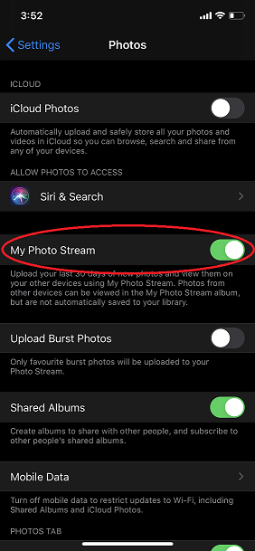 Disabling Photo Stream