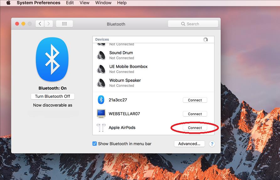 MacBook Bluetooth Connect