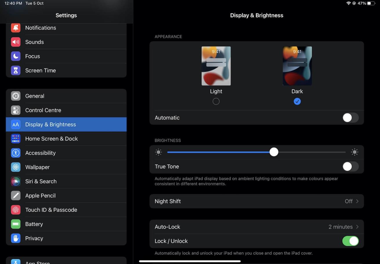 iPad mini 6 Dark mode