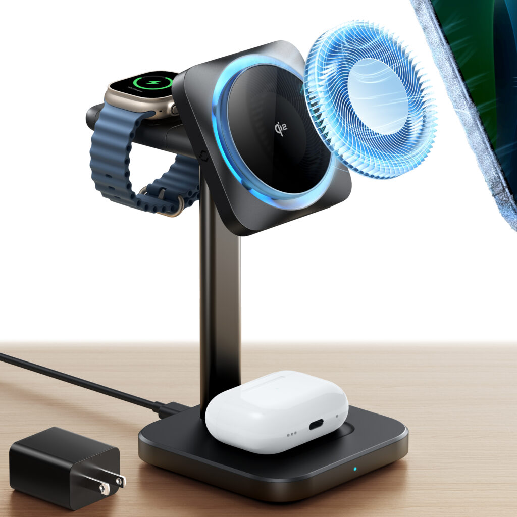 qi2 3-in-1 wireless charging station with cryoboost